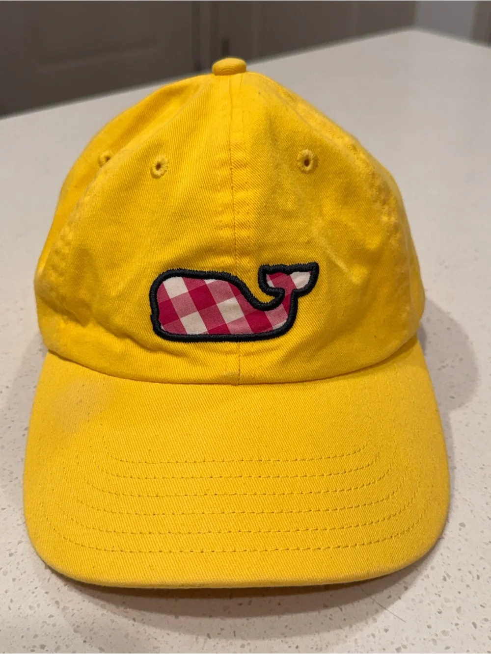 Vineyard Vines Yellow Gingham Whale Embroidered Baseball Cap Dad Hat OSFA